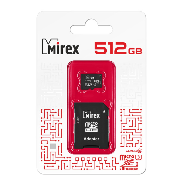 Карта памяти MIREX microSDXC 512GB UHS-I U3 Class10 (с адаптером SD)