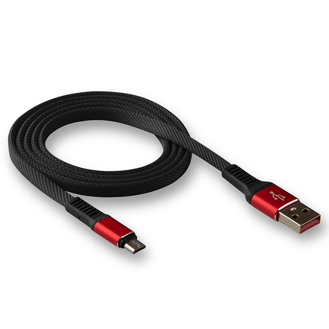 Кабель WALKER C750 micro USB - USB (2.4A), 1м, черный, в мат. обмотке, метал. разъем, плоский