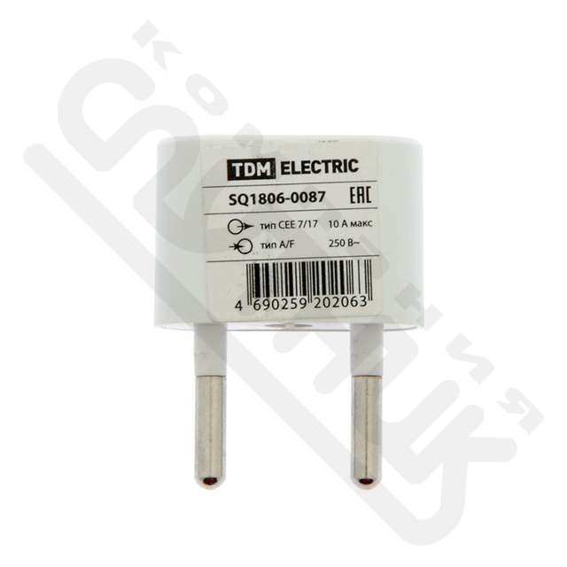Переходник (тип CEE 7/17 - тип А/F) плоский 10А макс. 250В белый TDM