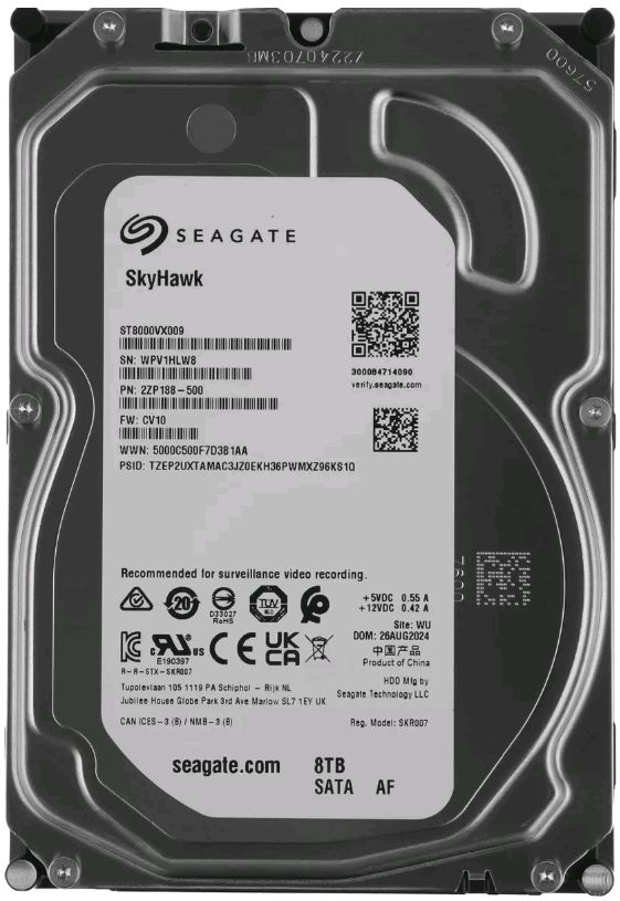 Жесткий диск Seagate SATA-III 8TB ST8000VX009 Surveillance Skyhawk 4KN (5400rpm) 256Mb 3.5"