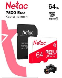 Карта памяти microSDXC 64GB Netac NT02P500ECO-064G-R P500 Eco + adapter