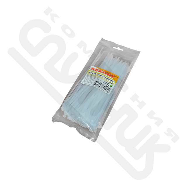 Хомут-стяжка кабельная нейлоновая REXANT 200 x3,6 мм, белая, упаковка 100 шт.