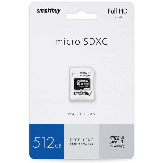 Карта памяти SMARTBUY microSDXC 512GB Class10 UHS-I U1 (с адаптером SD)