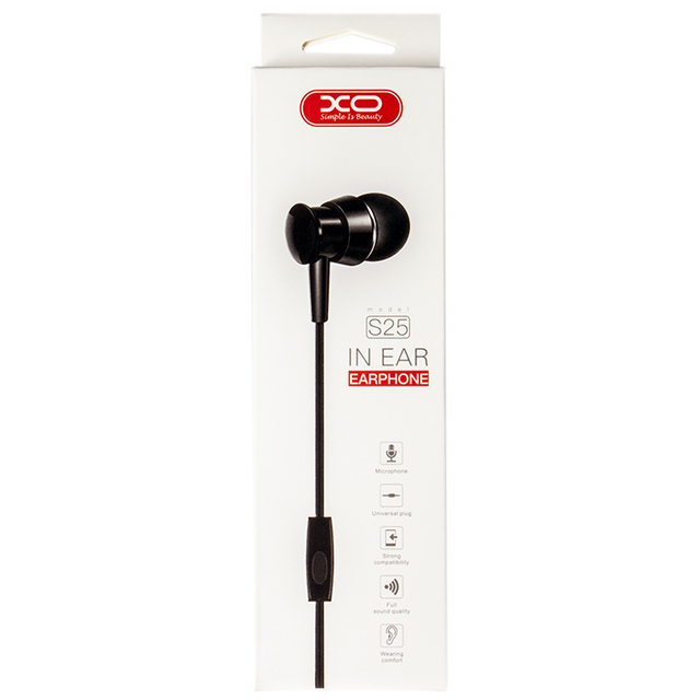 Наушники XO-S25, микрофон, кнопка ответа, рег. громкости, черные