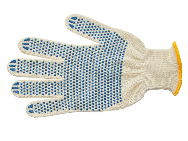 Перчатки х/б с нанесением ПВХ («Точка»), 4 нити, 63-65 г, 7,5 класс вязки