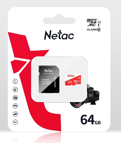 Карта памяти micro SD 64Gb P500 Eco Class 10 UHS-I Netac (+SD адаптер)