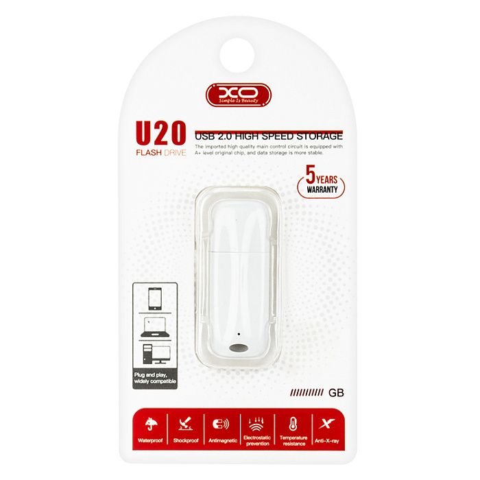 Флешка XO U20 64GB, USB 2.0, белый