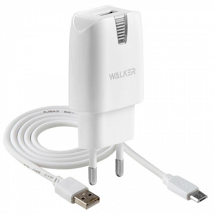 CЗУ WALKER WH-21 USBx1, 2.1А/10,5Вт, блок + кабель microUSB, белый
