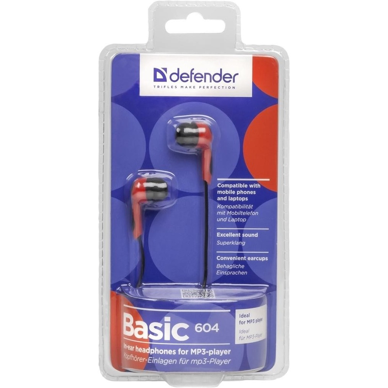 DEFENDER наушники стерео Basic-604 Red Для MP3, кабель 1,1 м