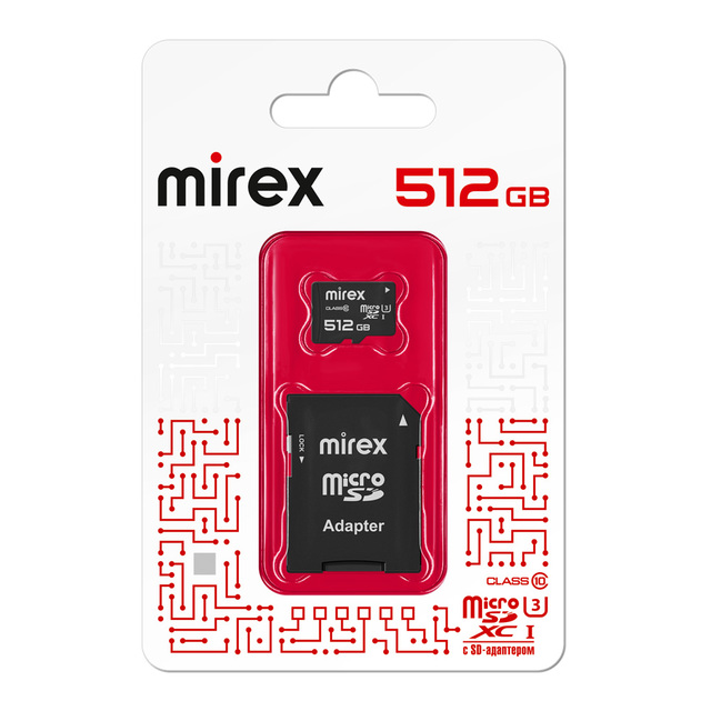 Карта памяти MIREX microSDXC 512GB UHS-I U3 Class10 (с адаптером SD)
