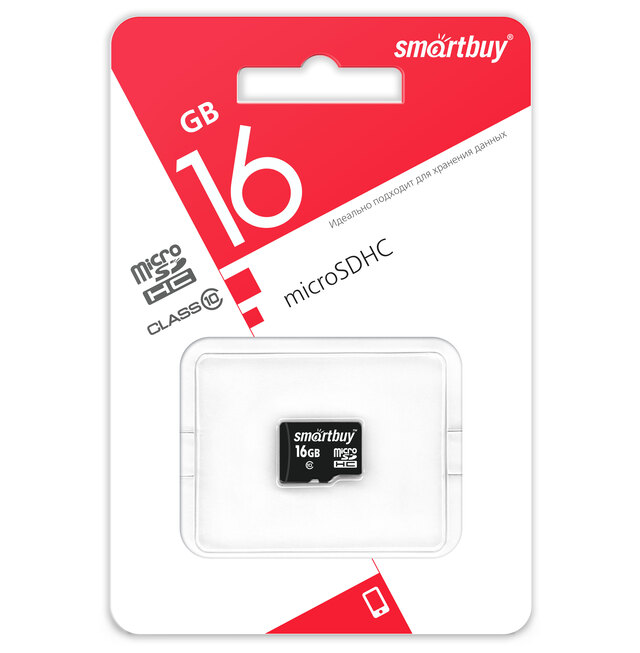 Карта памяти microSDHC SMARTBUY 16GB (Class10) без адаптера