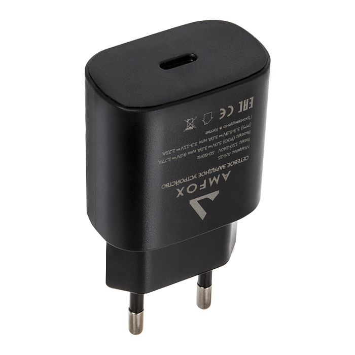CЗУ AMFOX AH-25 Type-Cx1 (3А) 25Вт, блок, черное, быстрая зарядка PD