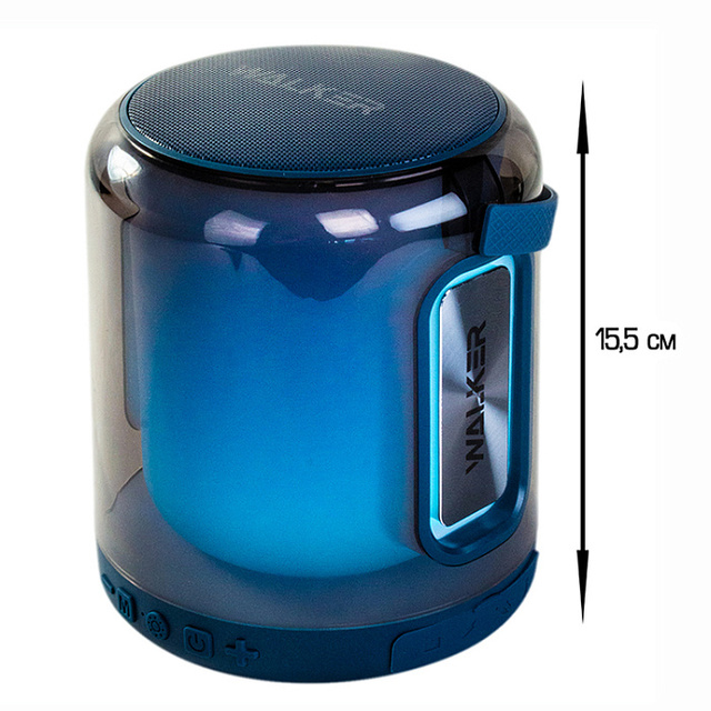Колонка WALKER WSP-180, Bluetooth, 8Вт*1, стереопара TWS, подсветка, синяя