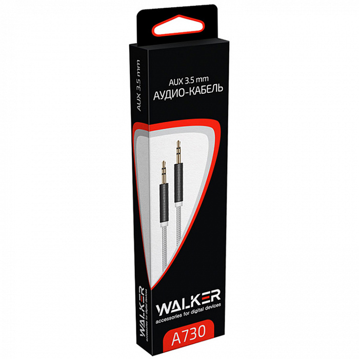 Кабель WALKER WCA-730 AUX 3,5мм A-A, 1м, серебро, в металической обмотке