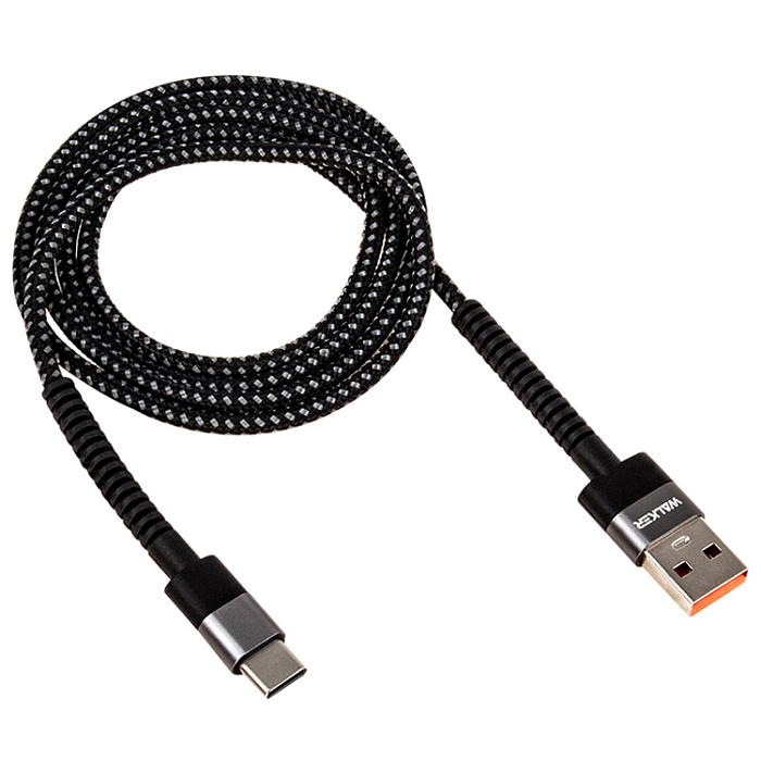 Кабель USB "WALKER" C535, 3.1А, Type-C, поддержка QC, нейлон, черный