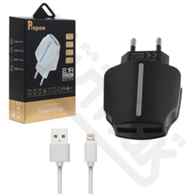ЗУ 132 2USB 2.1A кабель IPHONE 7 58АС черный PREPOW