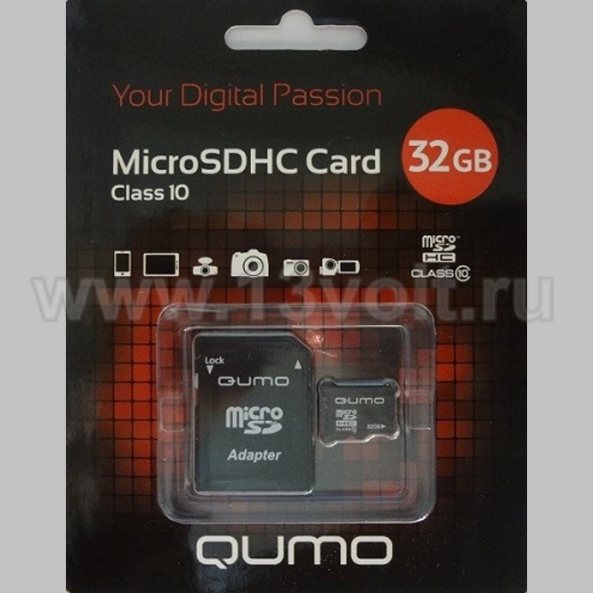 Карта памяти micro SDHC 32Gb Class 10 Qumo (+адаптер SD)