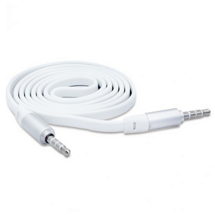 Кабель AUX 3,5мм A-A (1 метр) плоский, белый
