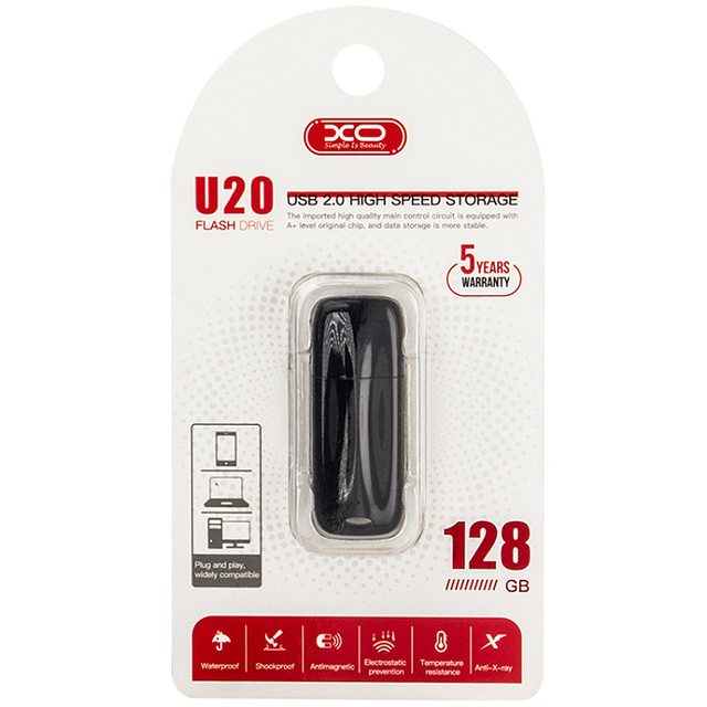 Флешка XO U20 128GB, USB 2.0, черный