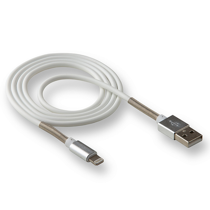 Кабель WALKER C720 Lightning - USB (2.4A), 1м, белый, с пружинами