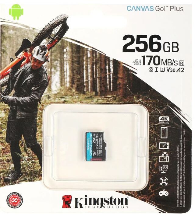 Карта памяти micro SDHC 256GB Class 10 Kingston Canvas Go Plus UHS-I U3 V30 A2 (170/70 Mb/s) + SD адаптер