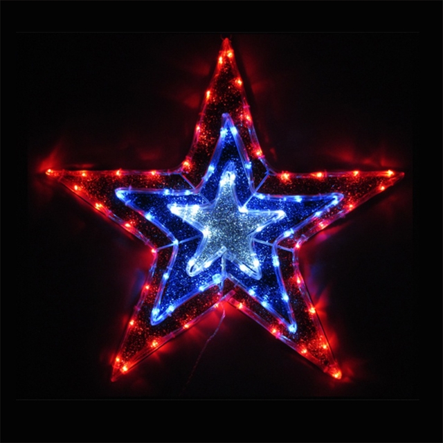 Фигура "Звезда" бархатная, с динамикой, размеры 91 см (129 светодиод красный+голубой+белый цвета)