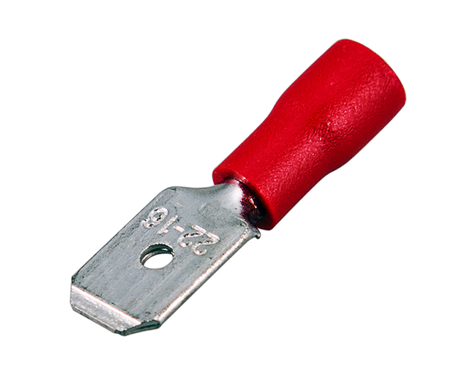 Клемма плоская изолированная штекер 6.3 мм 0.5-1.5 мм² (РПи-п 1.5-(6.3)) красная REXANT