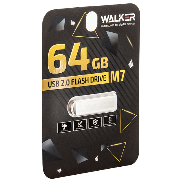 Накопитель 64 Gb, USB 2.0 "WALKER" M7 25-10 Мб/с металл (ecopack)