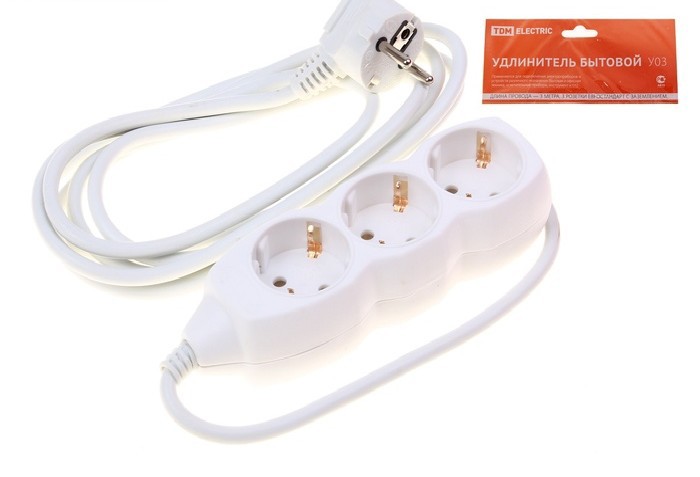 Удлинитель TDM 3 гнезда, 5 м, с/з, ПВС 3х1 мм2, 16А/250В, бытовой