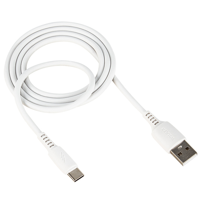 Кабель WALKER C308 Type-C - USB (2.4A), 1м, белый