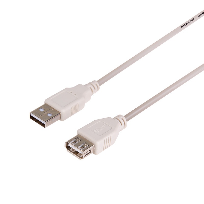 Шнур REXANT USB (шт.USB A - гн.USB A) 3м, серый