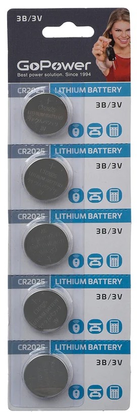 Батарейка GoPower CR2025 BL5 Lithium 3V (5/100/2000)