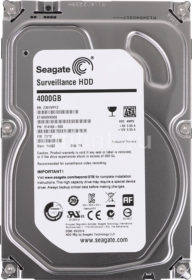 Жесткий диск SEAGATE ST4000VX000, 4Тб, HDD, SATA, 3.5"