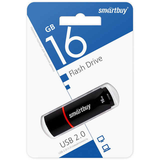 Флешка SMARTBUY CROWN 16GB, USB 2.0, черный
