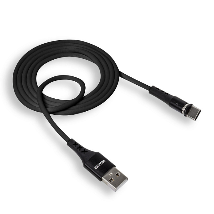 Кабель USB "WALKER" C775, 3.1А, Type-C, магнитный, для зарядки, индикатор, черный