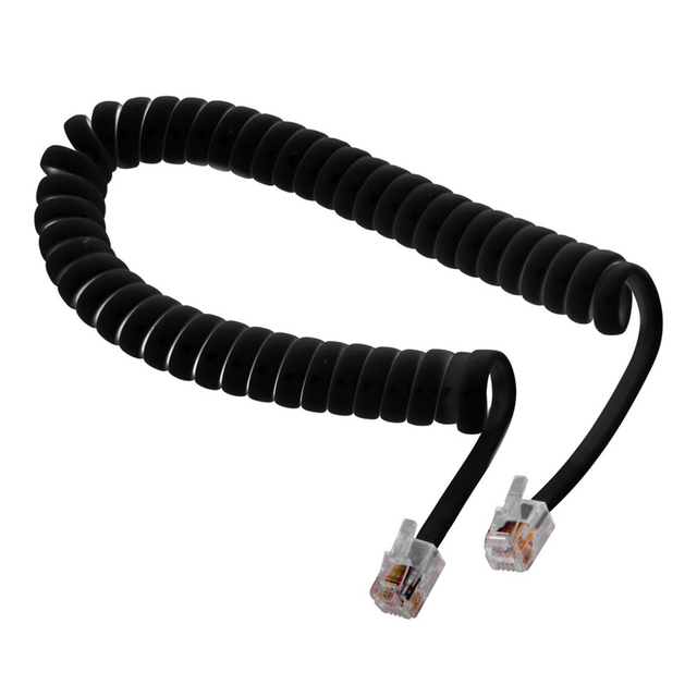Шнур телефонный, витой трубочный RJ-10(4P-4C), длина 2 метра, черный REXANT