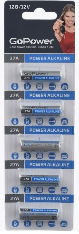 Батарейка GoPower LR27/A27/MN27 BL5 Alkaline 12V (5/100/1000)