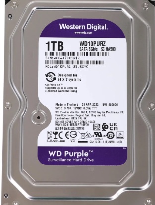 Жесткий диск WD SATA-III 1Tb WD10PURZ Surveillance Purple (5400rpm) 64Mb 3.5"