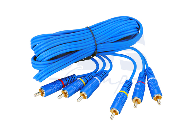 Шнур 3 RCA - 3 RCA, длина 1,5 метра, синий (GOLD) REXANT