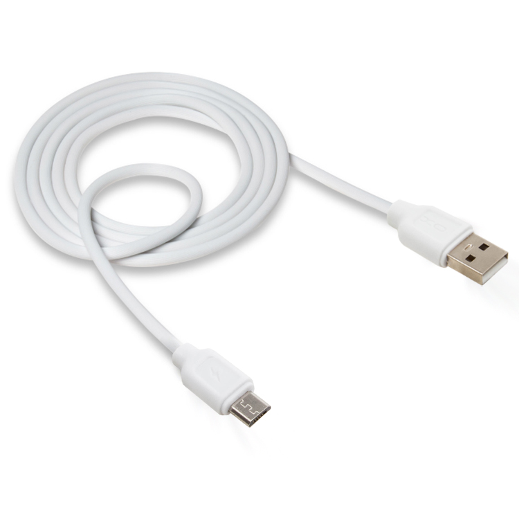 Кабель XO NB036 Micro USB - USB (2.1A), 1м, белый, прорезиненная оплетка